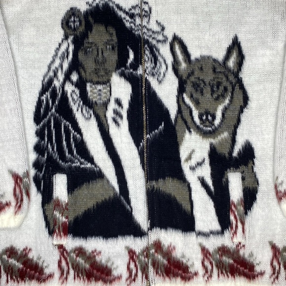 Rumiñahui Wool Incan Woman And Wolf Full Zip Sweater: Size Large - Picture 5 of 12